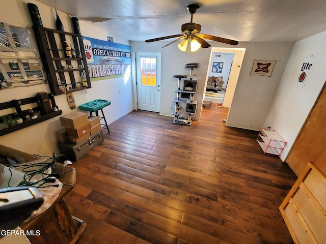 interior space with dark hardwood / wood-style floors and ceiling fan