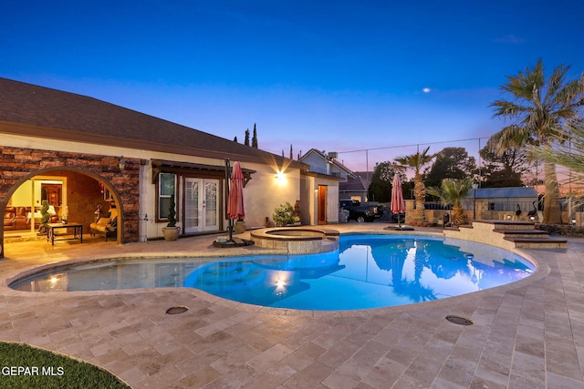 11179 Leo Collins Dr, El Paso, TX 79936 - view of pool featuring french doors, a patio, and a pool with connected hot tub