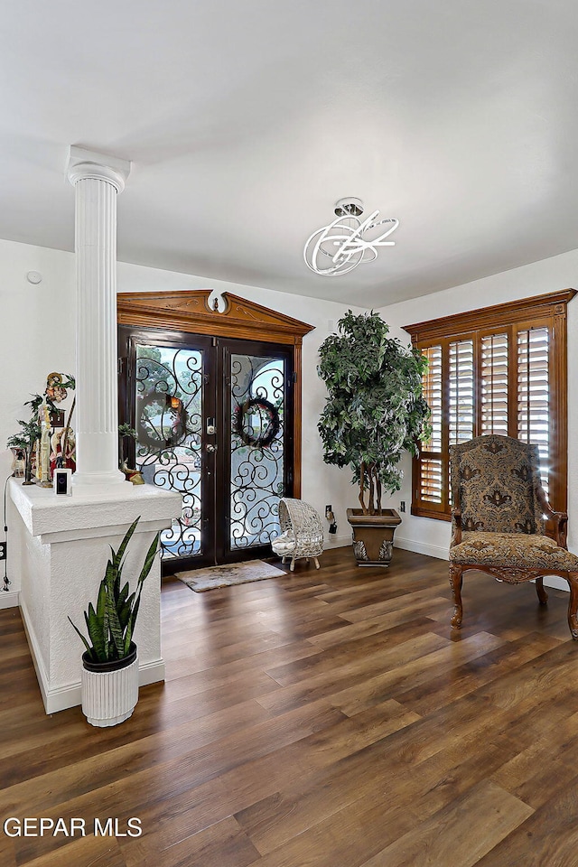11179 Leo Collins Dr, El Paso, TX 79936 - foyer entrance featuring decorative columns, french doors, and wood finished floors