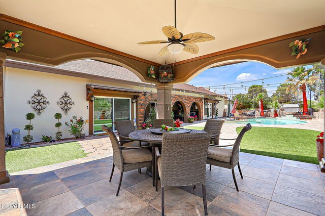 11179 Leo Collins Dr, El Paso, TX 79936 - view of patio / terrace featuring an outdoor pool, outdoor dining space, and ceiling fan