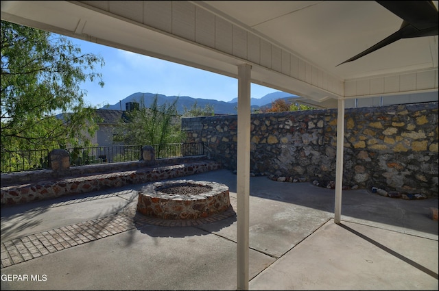 view of patio featuring a mountain view