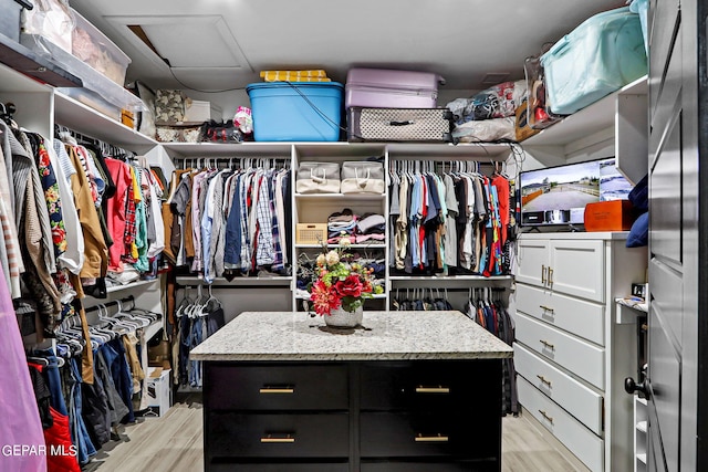 spacious closet with light wood-type flooring