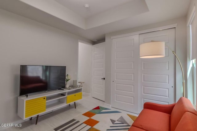 living room with a raised ceiling