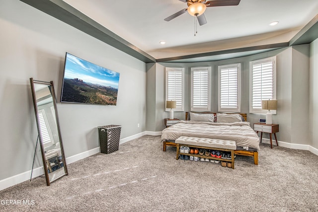 bedroom featuring carpet floors and ceiling fan