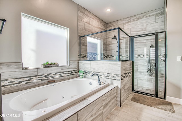 bathroom with plus walk in shower