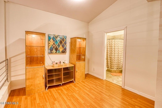 interior space featuring vaulted ceiling and hardwood / wood-style flooring