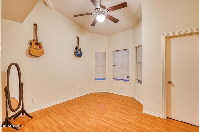 spare room with ceiling fan and light hardwood / wood-style floors