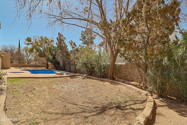 view of yard featuring a patio area, a fenced in pool, and a fenced backyard