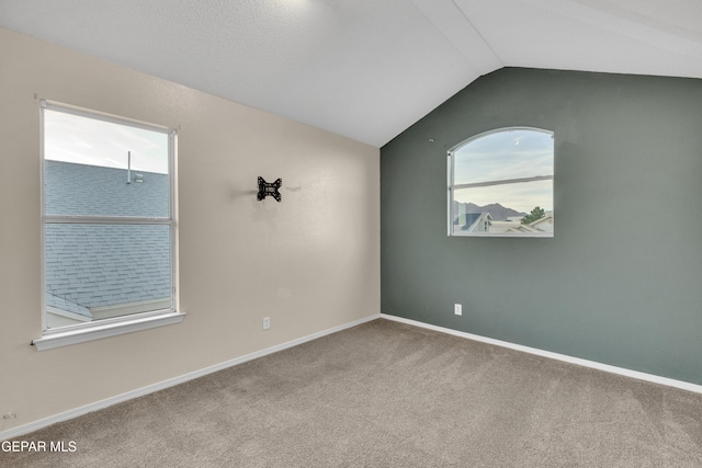 empty room with carpet floors and lofted ceiling