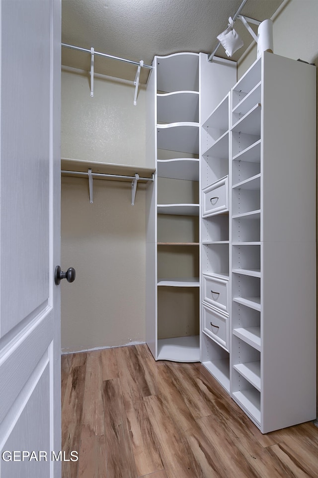 walk in closet with hardwood / wood-style flooring