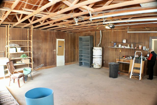 garage with wooden walls