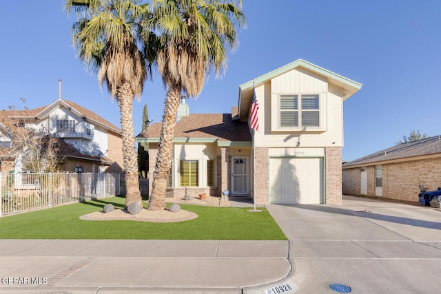 view of front facade featuring a front lawn and a garage