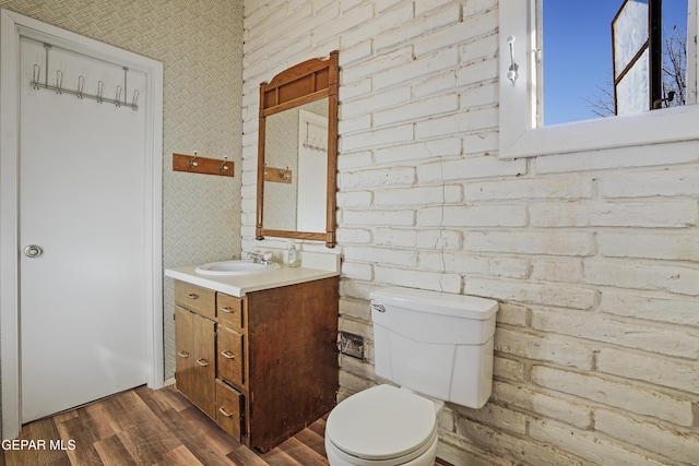 bathroom with vanity, wood-type flooring, and toilet