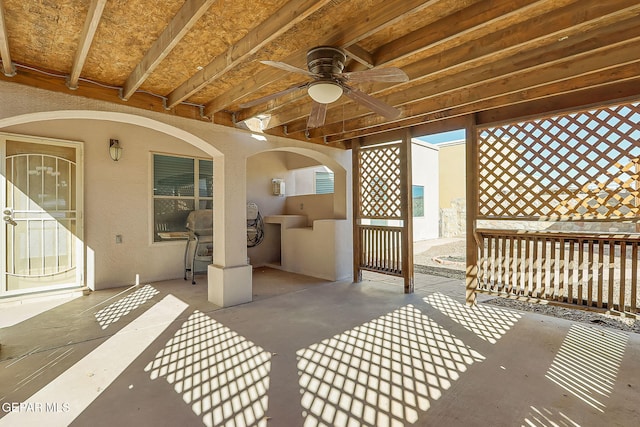 view of patio / terrace with area for grilling and ceiling fan