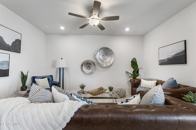 living room featuring ceiling fan