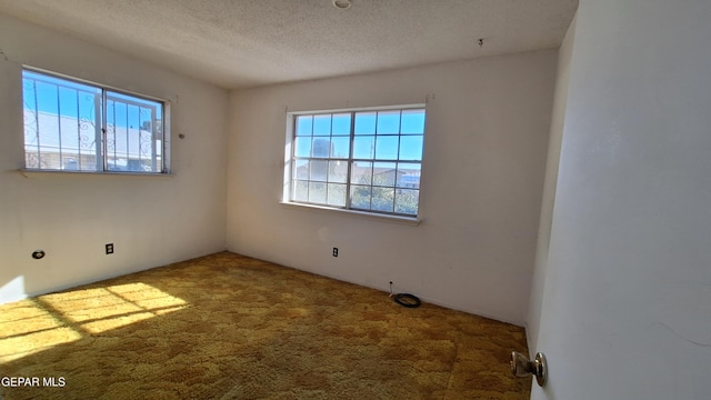 carpeted spare room with a textured ceiling