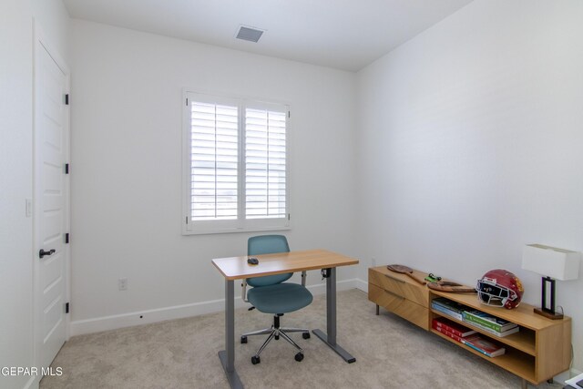 view of carpeted home office