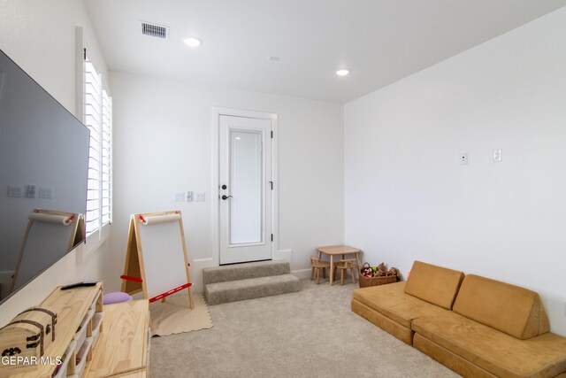 sitting room with carpet flooring