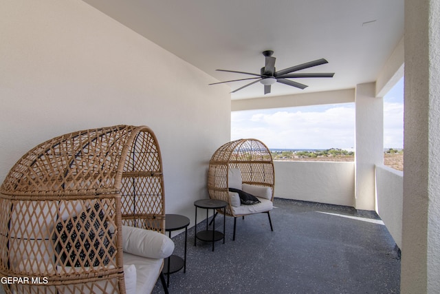 exterior space featuring ceiling fan