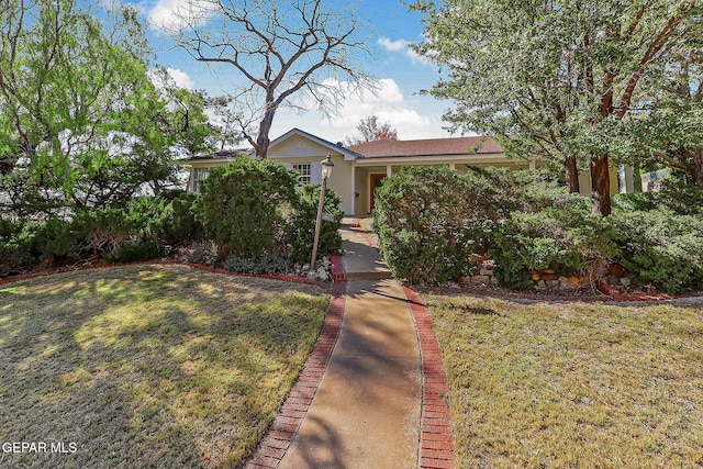 view of property hidden behind natural elements featuring a front lawn