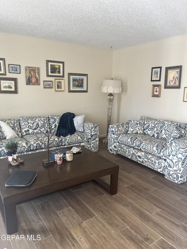 living room featuring a textured ceiling