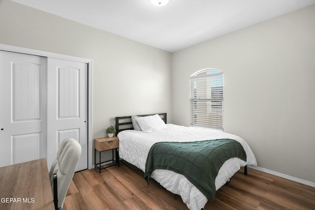 bedroom featuring a closet and dark wood-type flooring