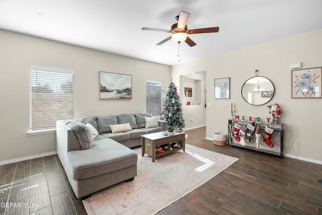 living room with ceiling fan