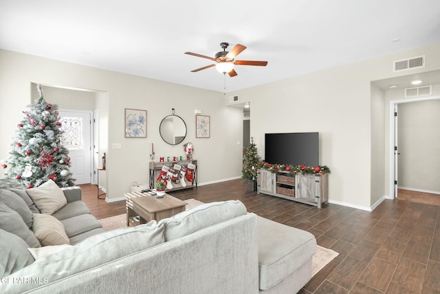 living room featuring ceiling fan