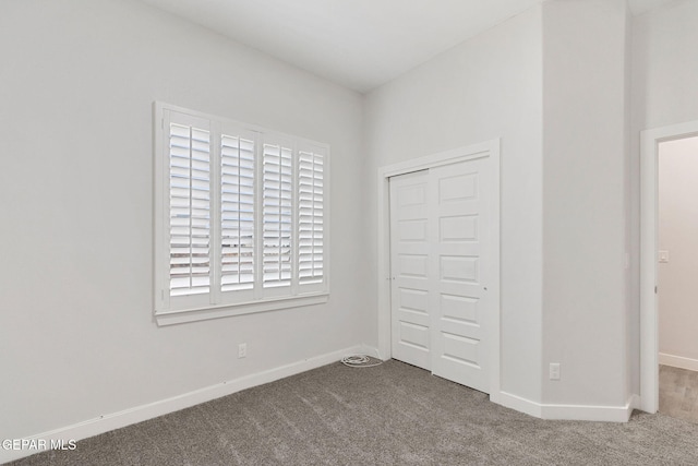 unfurnished bedroom featuring carpet flooring and a closet