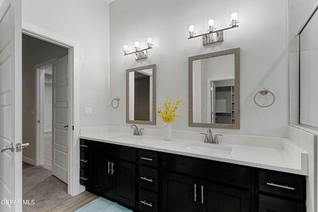 bathroom with vanity and wood-type flooring