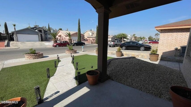 view of yard with a garage