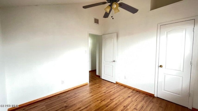 unfurnished bedroom featuring ceiling fan and light hardwood / wood-style floors