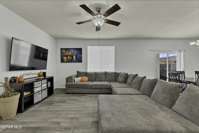 living room featuring ceiling fan