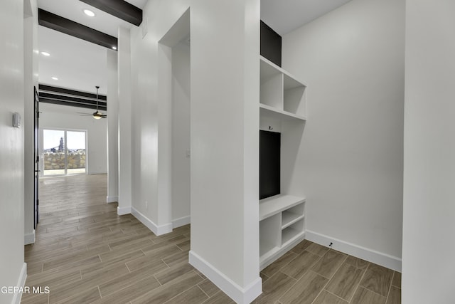 1762 Green Valley St, El Paso, TX 79928 - mudroom featuring wood finish floors, baseboards, ceiling fan, and recessed lighting