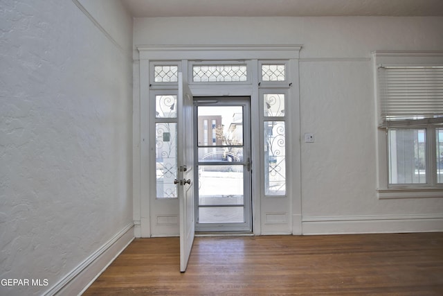 foyer entrance featuring dark hardwood / wood-style floors