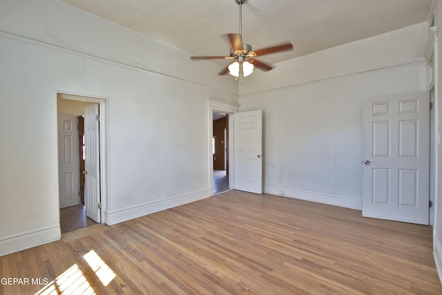 unfurnished room featuring light hardwood / wood-style floors and ceiling fan