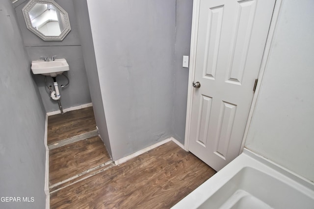 bathroom with wood-type flooring