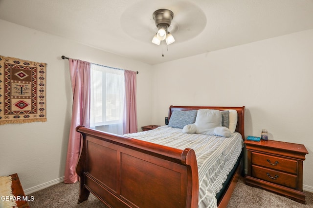 bedroom with carpet flooring and ceiling fan