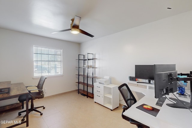 office area with ceiling fan