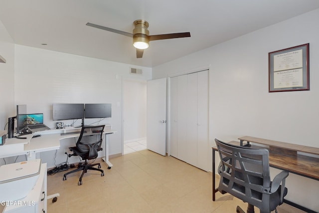 office space with ceiling fan