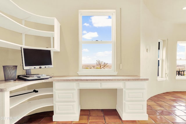 tiled office with built in desk