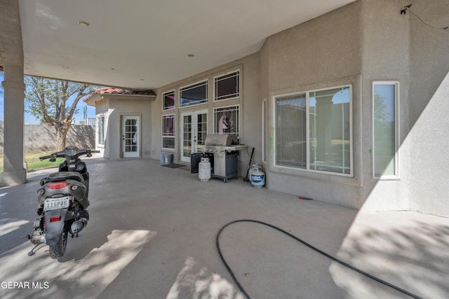 view of patio / terrace featuring french doors and area for grilling