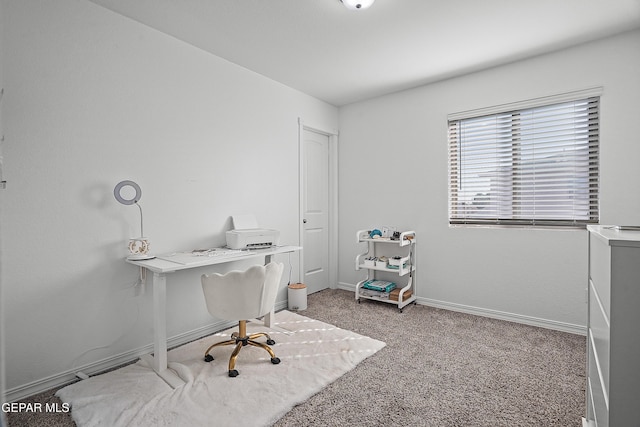 view of carpeted home office