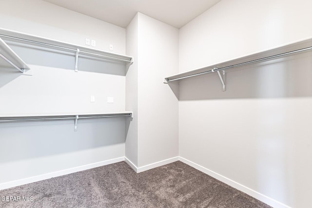 spacious closet featuring dark carpet