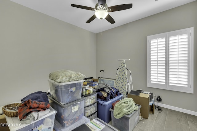 miscellaneous room featuring ceiling fan