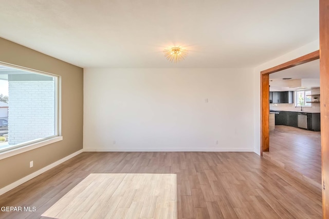 empty room with light wood-type flooring and sink