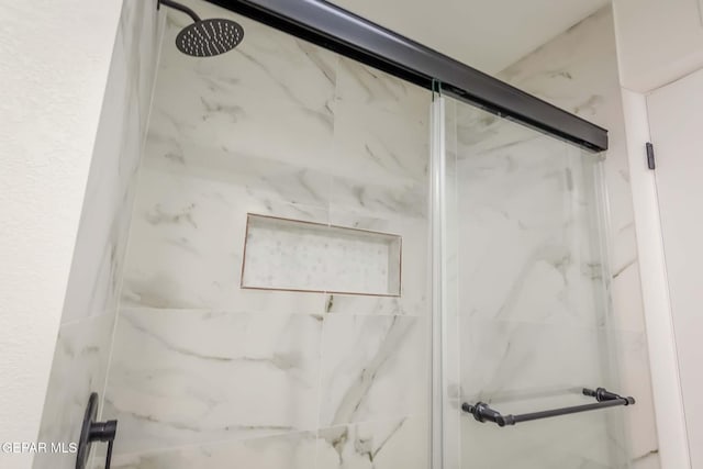 interior space with a shower with door