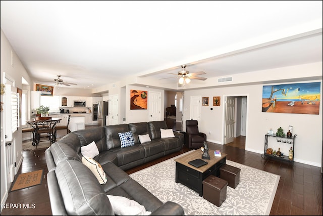 550 Shadow Willow Dr, El Paso, TX 79922 - living room with ceiling fan and dark wood-type flooring