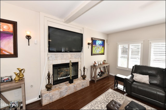 550 Shadow Willow Dr, El Paso, TX 79922 - living room featuring beam ceiling and a tile fireplace