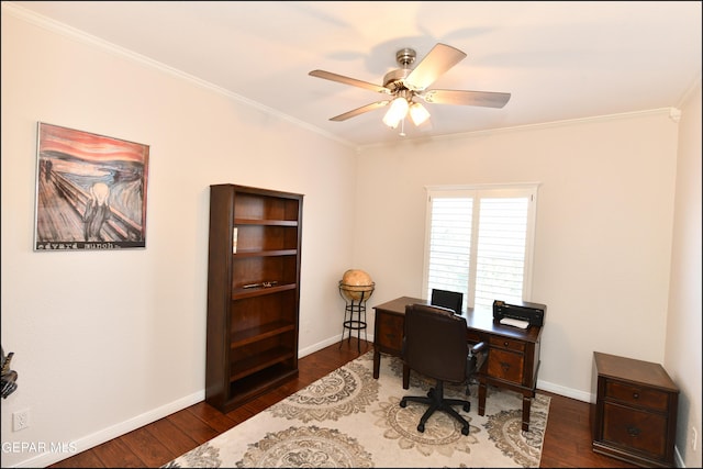 550 Shadow Willow Dr, El Paso, TX 79922 - office space featuring crown molding, dark hardwood / wood-style flooring, and ceiling fan